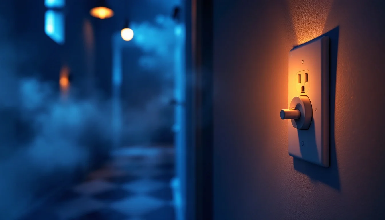 Tamper-resistant outlet in a softly lit hallway
