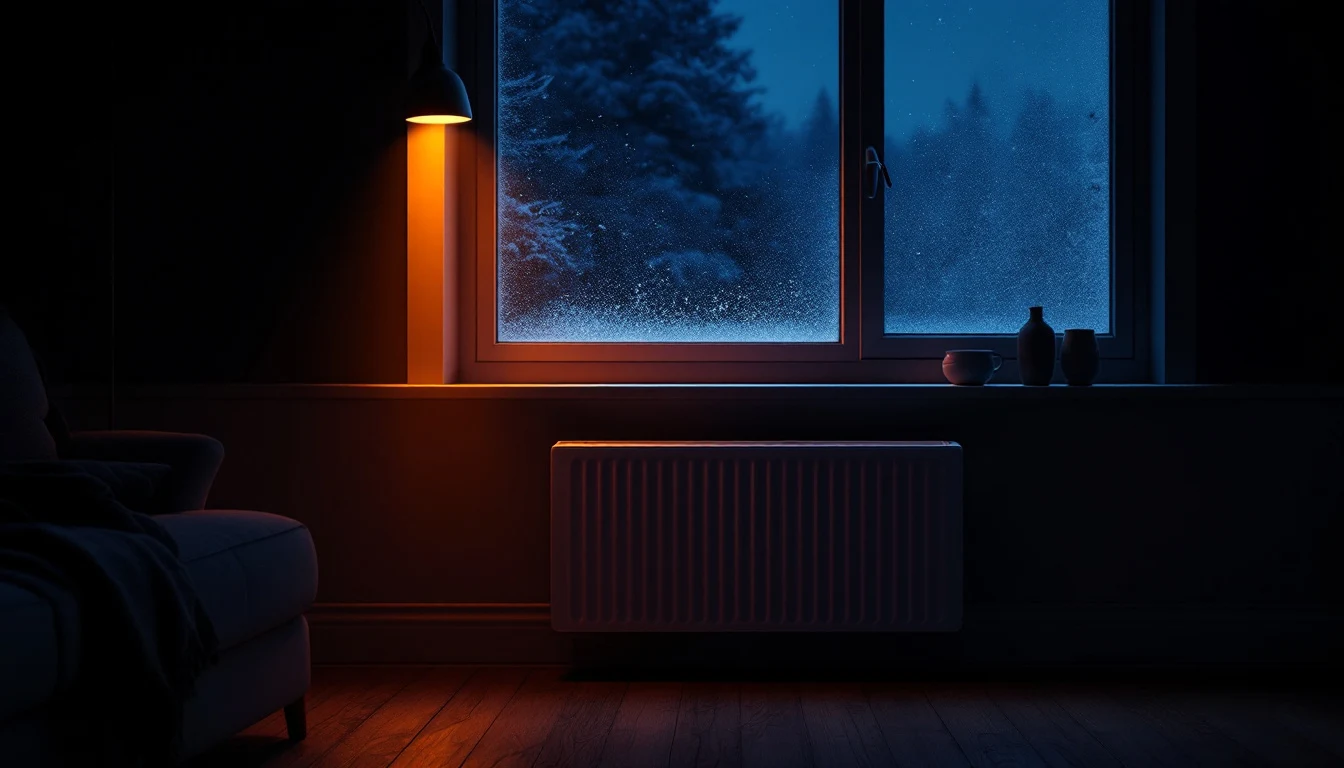Electric convector under a frosted window